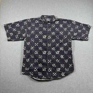 Vintage 90s Weekends Mens Large Abstract Geometric Button Up Shirt Short Sleeve